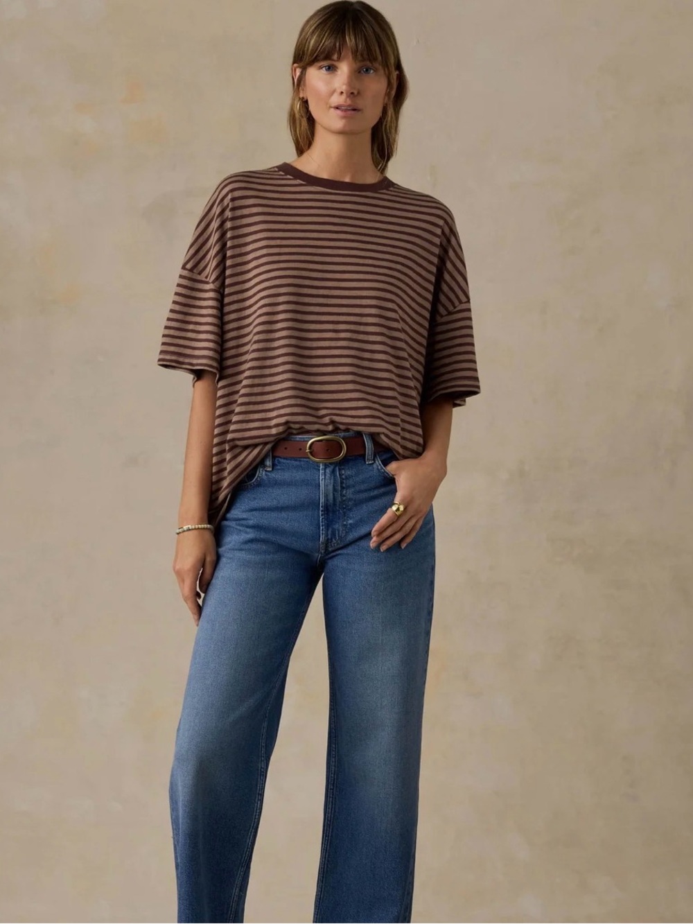 Sunwashed Boyfriend Tee - Coffee Sand Stripe M/L Faherty